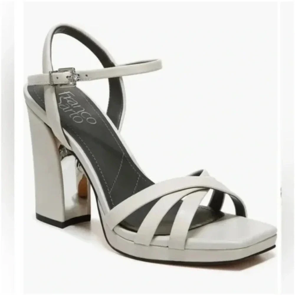 Womens Franco Sarto Damalis Gray Leather Platform Block Heels Size 6 M GUC